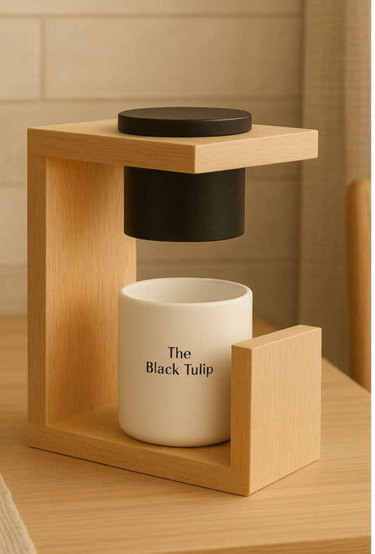 Minimalist Candle Warmer Lamp – Natural Wood & Matte Black